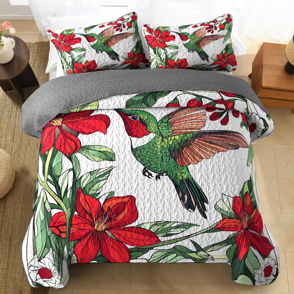 Shineful All Season Quilt 3-teiliges Set Malerische Kolibris Blumen