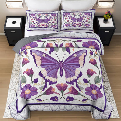 Shineful All Season Quilt 3-Piece Set Divine Purple Butterflies