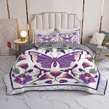 Shineful All Season Quilt 3-Piece Set Divine Purple Butterflies