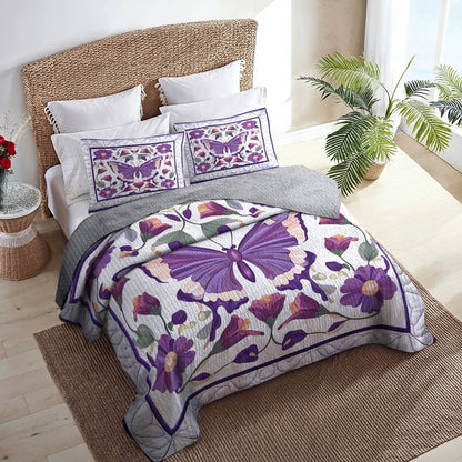 Shineful All Season Quilt 3-Piece Set Divine Purple Butterflies