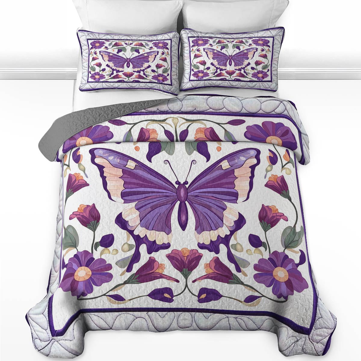 Shineful All Season Quilt 3-Piece Set Divine Purple Butterflies