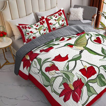 Shineful All Season Quilt 3-Piece Set Enchanting Hummingbird Flowers