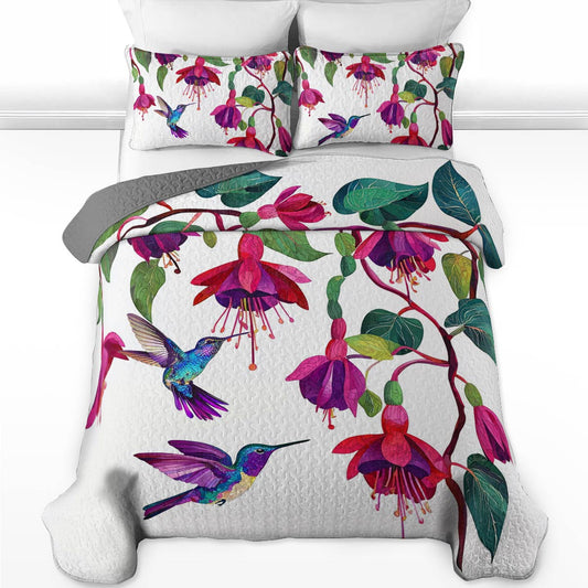 Ensemble de courtepointe toutes saisons Shineful 3 pièces Colibri gracieux Fuchsia