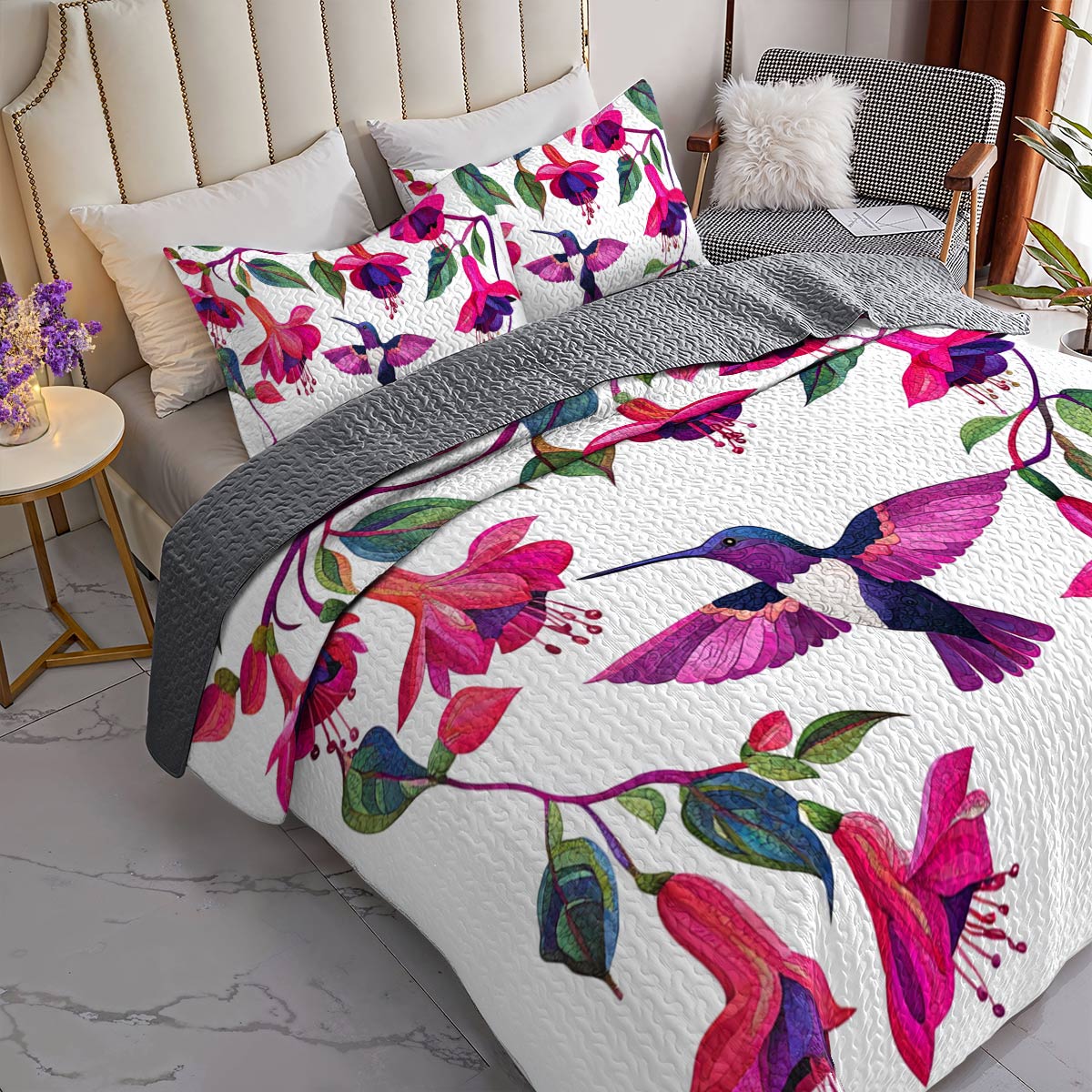 Shineful All Season Quilt 3-teiliges Set Atemberaubende Kolibris Fuchsia