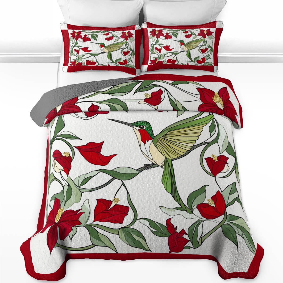 Shineful All Season Quilt 3-Piece Set Enchanting Hummingbird Flowers