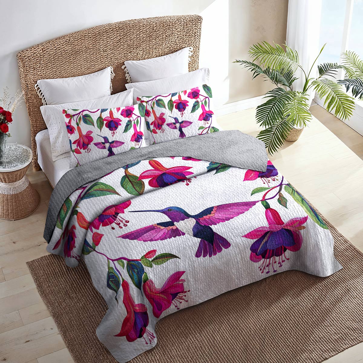 Shineful All Season Quilt 3-teiliges Set Atemberaubende Kolibris Fuchsia