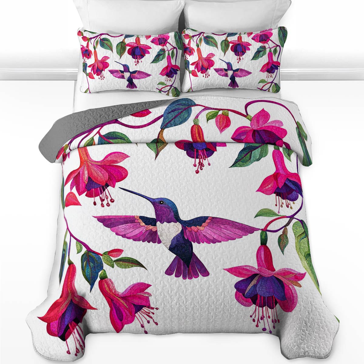 Shineful All Season Quilt 3-teiliges Set Atemberaubende Kolibris Fuchsia