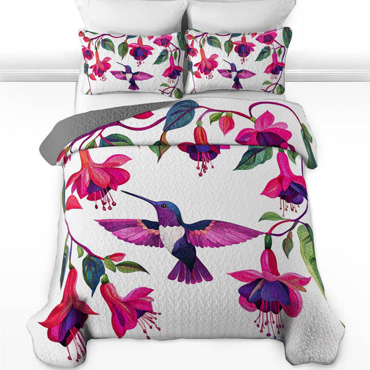 Shineful All Season Quilt 3-Piece Set Breathtaking Hummingbirds Fuchsia