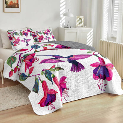 Shineful All Season Quilt 3-Piece Set Breathtaking Hummingbirds Fuchsia