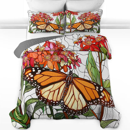 Shineful All Season Quilt 3-teiliges Set Charming Mornach Butterfly With Mikweed