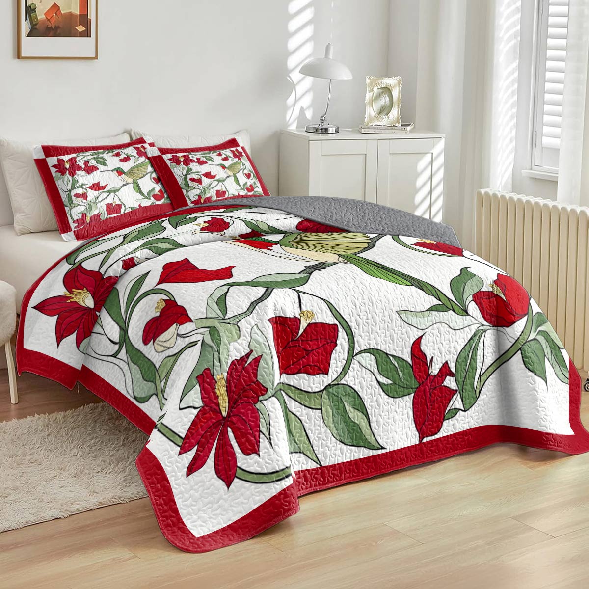 Shineful All Season Quilt 3-teiliges Set Bezaubernde Kolibri-Blumen