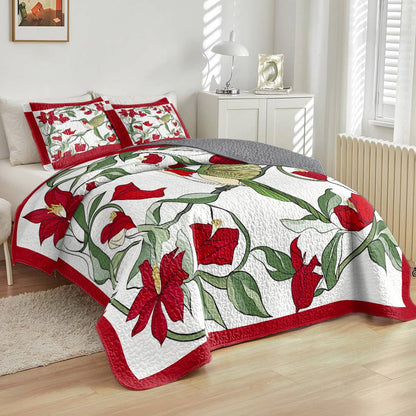 Shineful All Season Quilt 3-Piece Set Enchanting Hummingbird Flowers