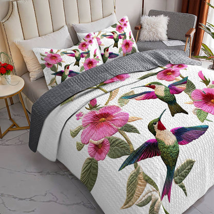 Ensemble de courtepointe toutes saisons Shineful Flat Print 3 pièces Fleurs de colibri divines