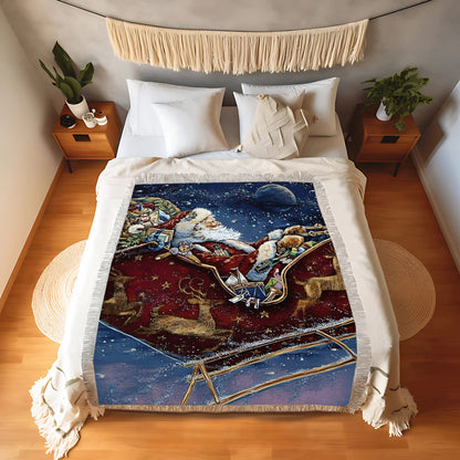 Shineful Woven Tapestry Throw Blanket Santa's Midnight Sleigh Ride