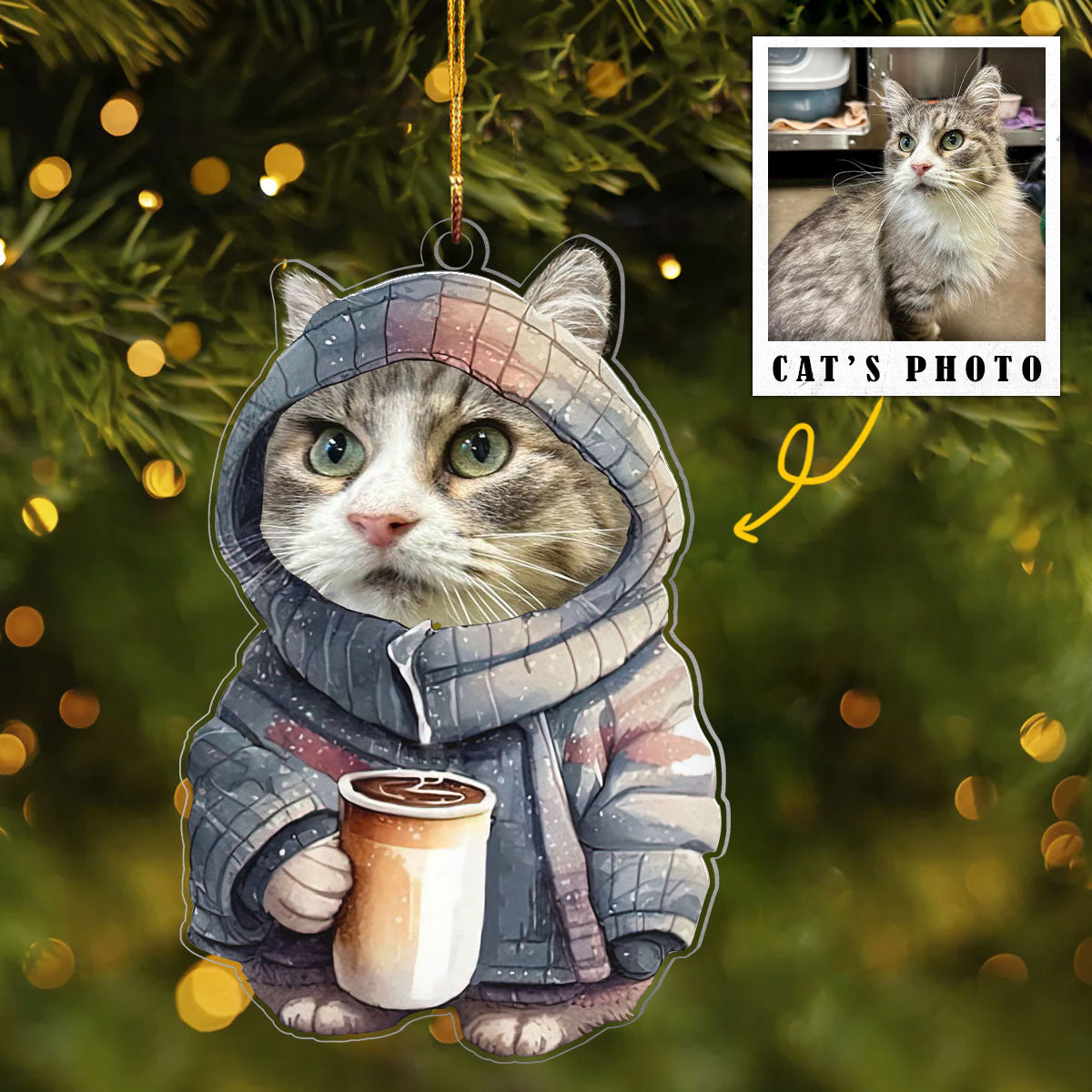 Cat Coffee Personalized Ornament Shineful® Decoration Upload Photo Gift Qd5