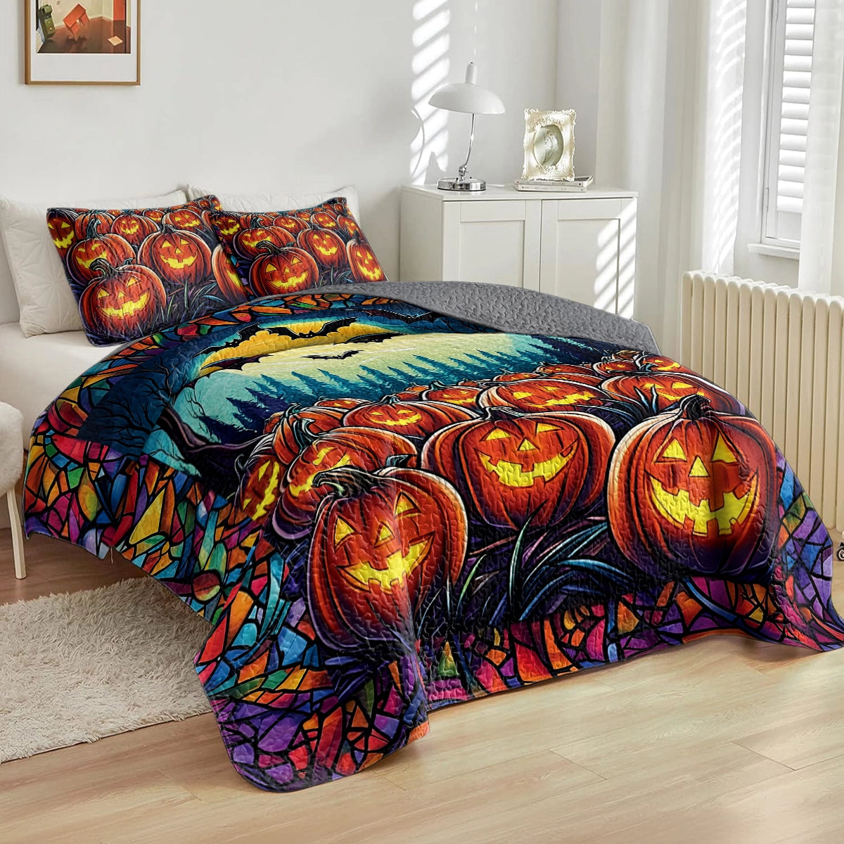 Shineful All Season Quilt 3-Piece Set - Halloween Pumpkin Patch