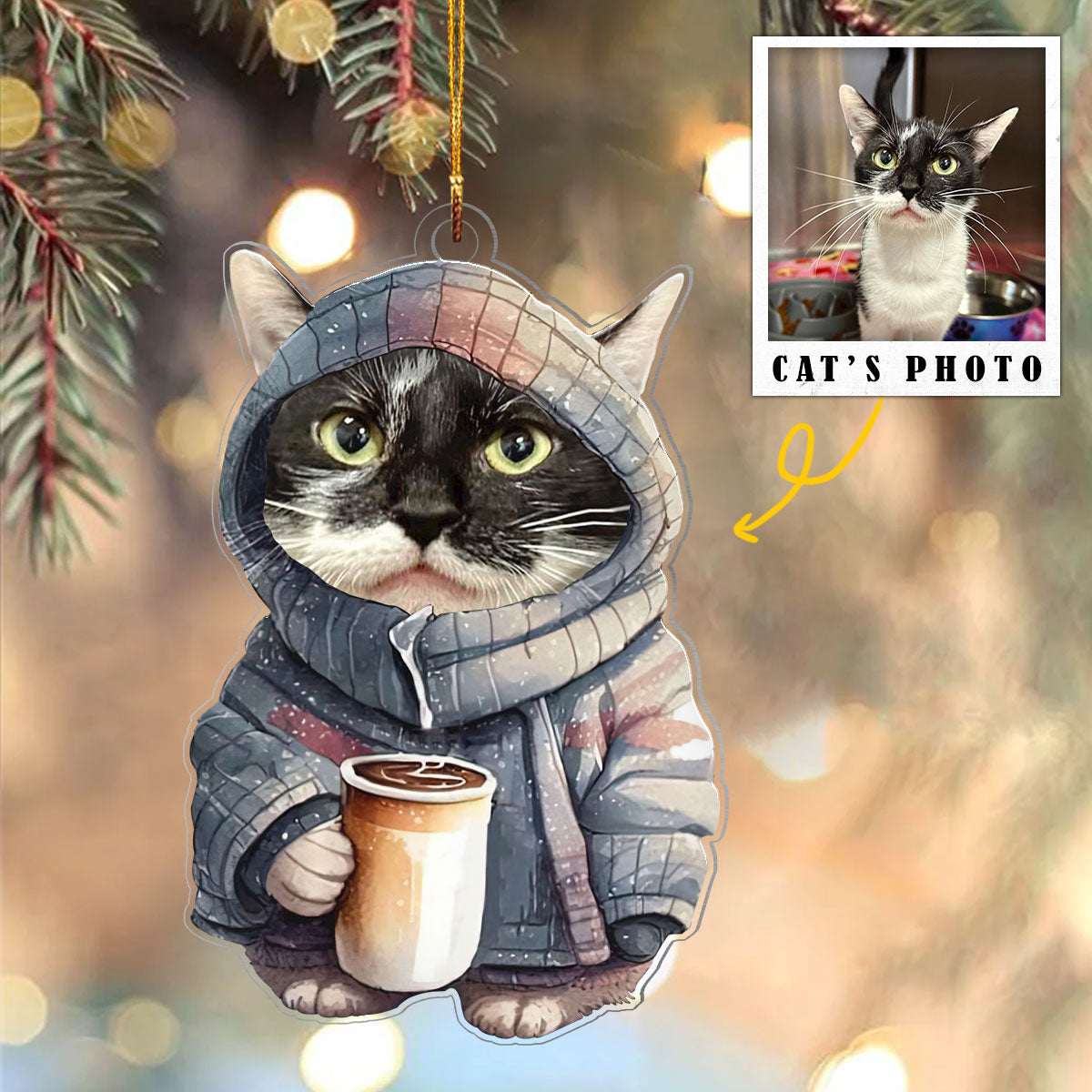 Cat Coffee Personalized Ornament Shineful® Decoration Upload Photo Gift Qd5