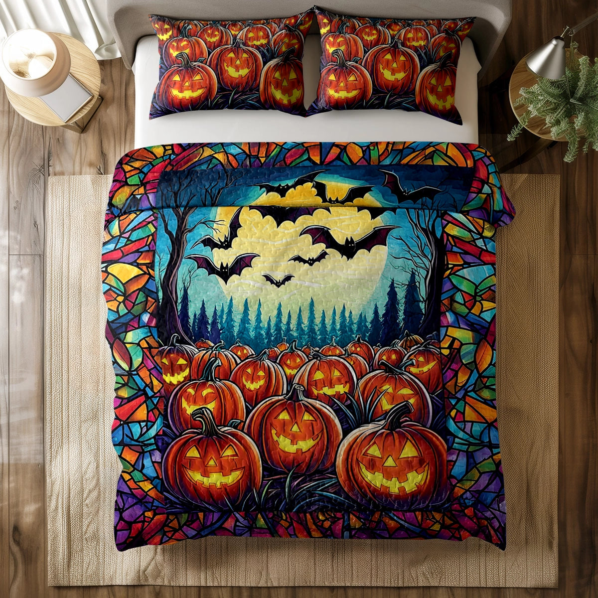 Shineful All Season Quilt 3-Piece Set - Halloween Pumpkin Patch