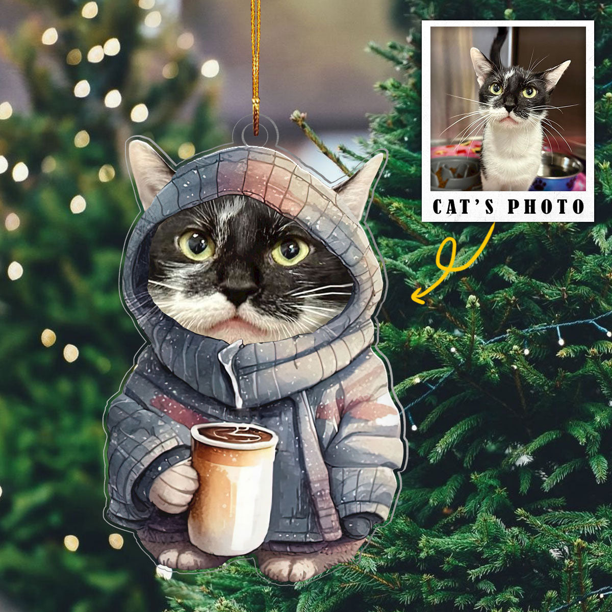 Cat Coffee Personalized Ornament Shineful® Decoration Upload Photo Gift Qd5