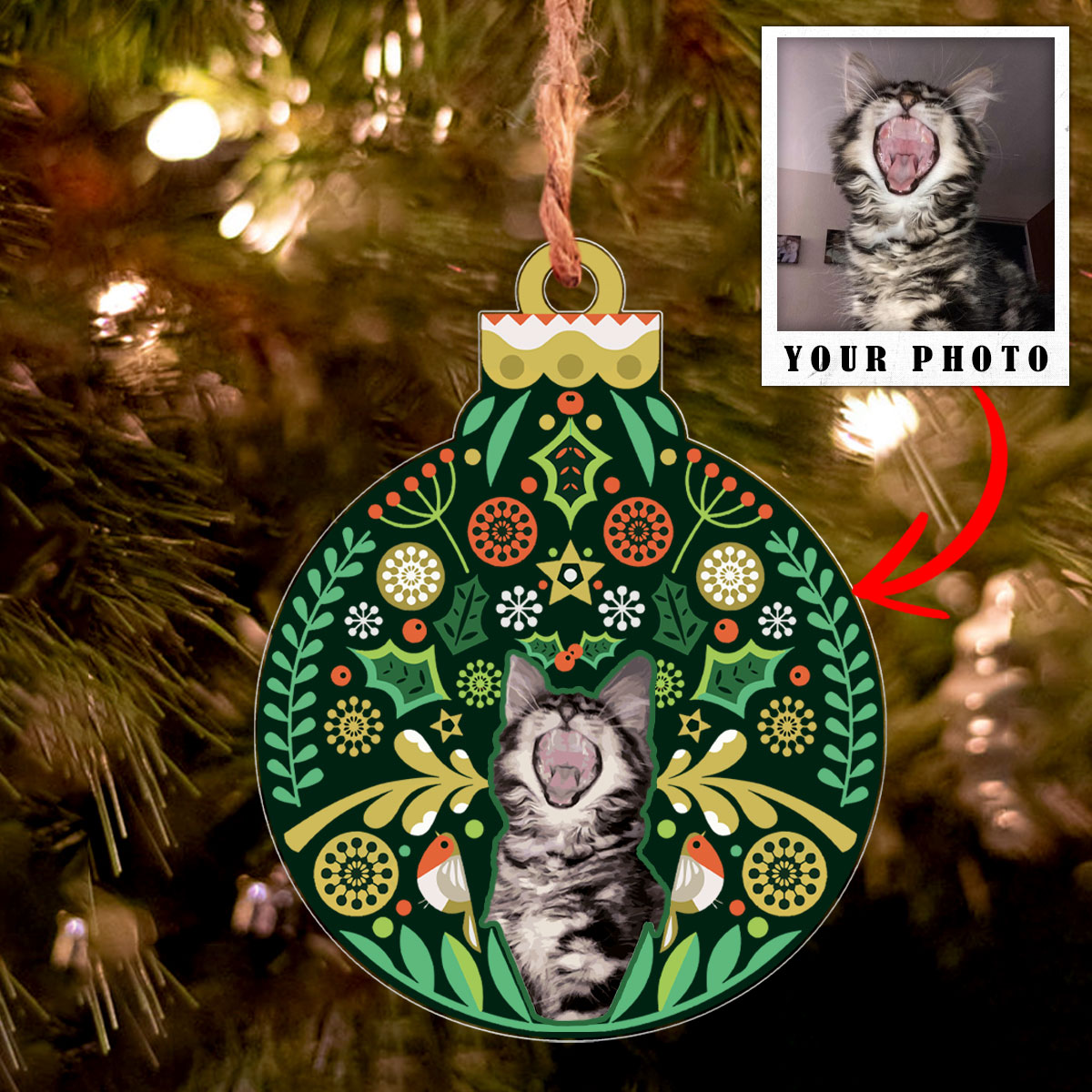 Cat Personalized Christmas Ornament Shineful® Decoration Upload Photo Qd5