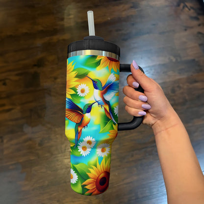 Shinyful Tumbler Lebendige Sonnenblume mit Kolibri