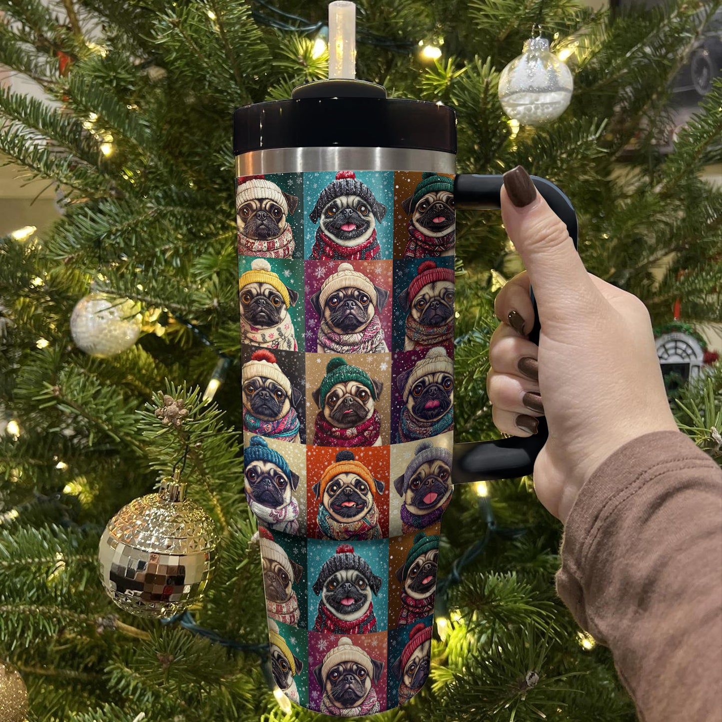 Shineful Tumbler Pug Cozy Winter