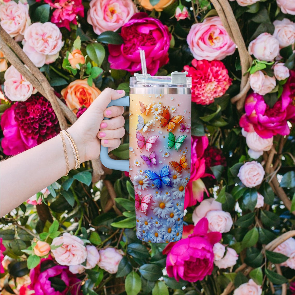 Shineful Tumbler Colorful Butterfly With Daisy