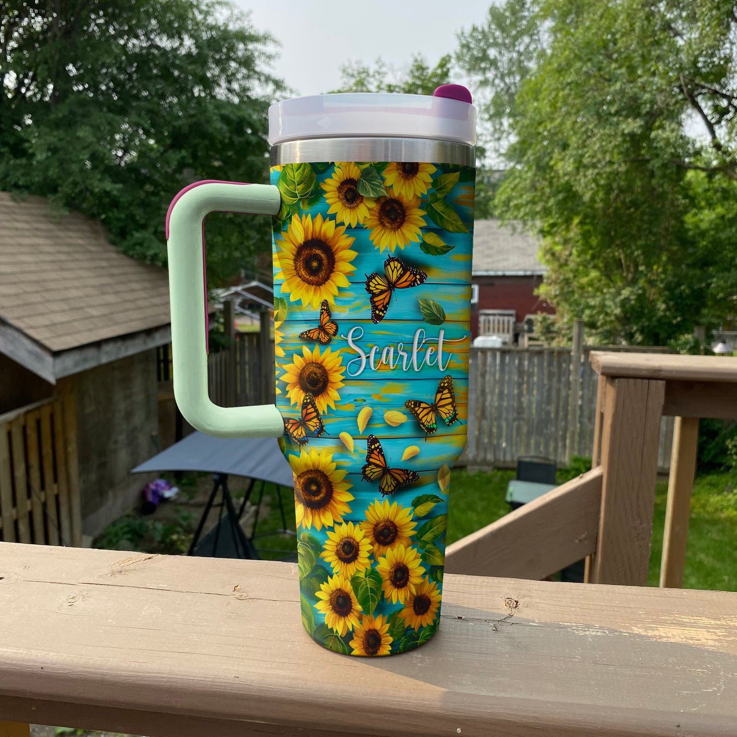 Shineful Tumbler Personalized Sunflower With Butterfly