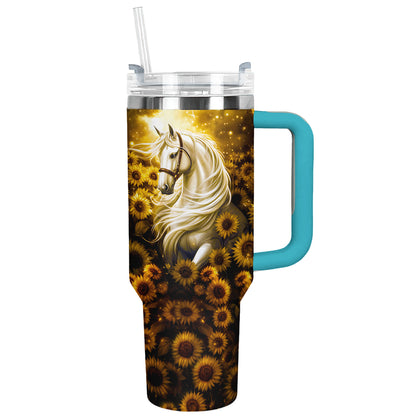 Shineful Tumbler White Horse In Sunflower Field