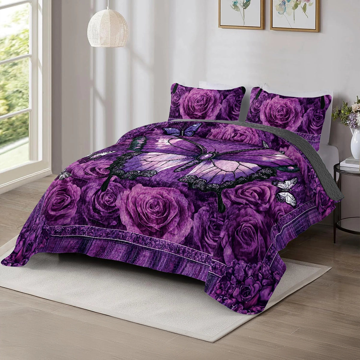 Shineful All Season Quilt 3-Piece Set - Purple Butterfly Dreams