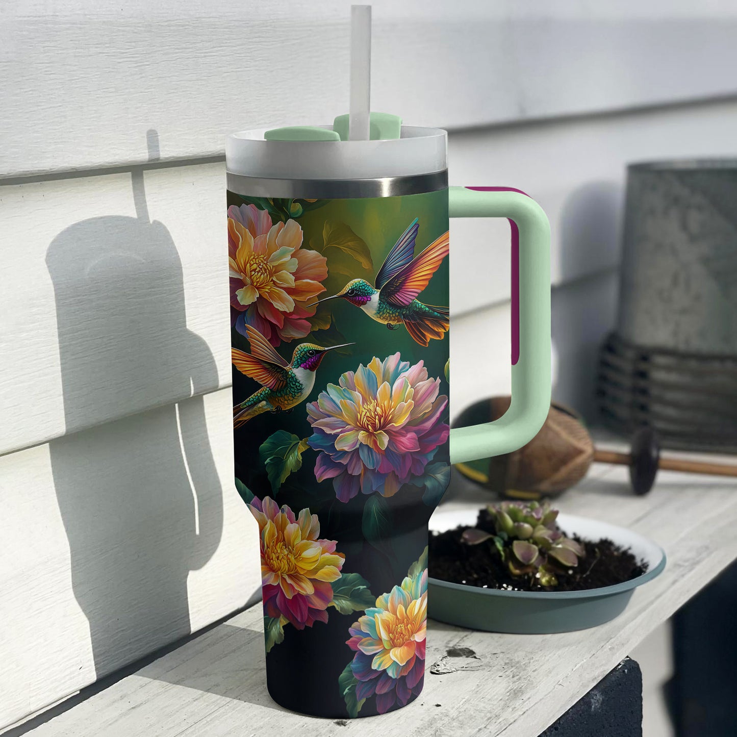 Shineful Tumbler Floral Hummingbird