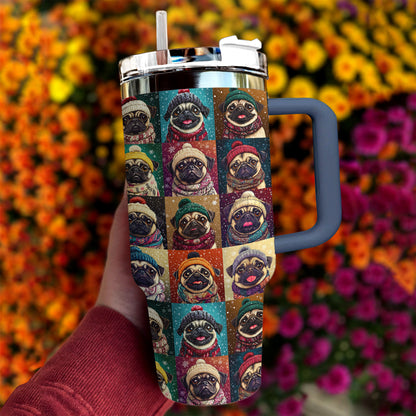 Shineful Tumbler Pug Cozy Winter