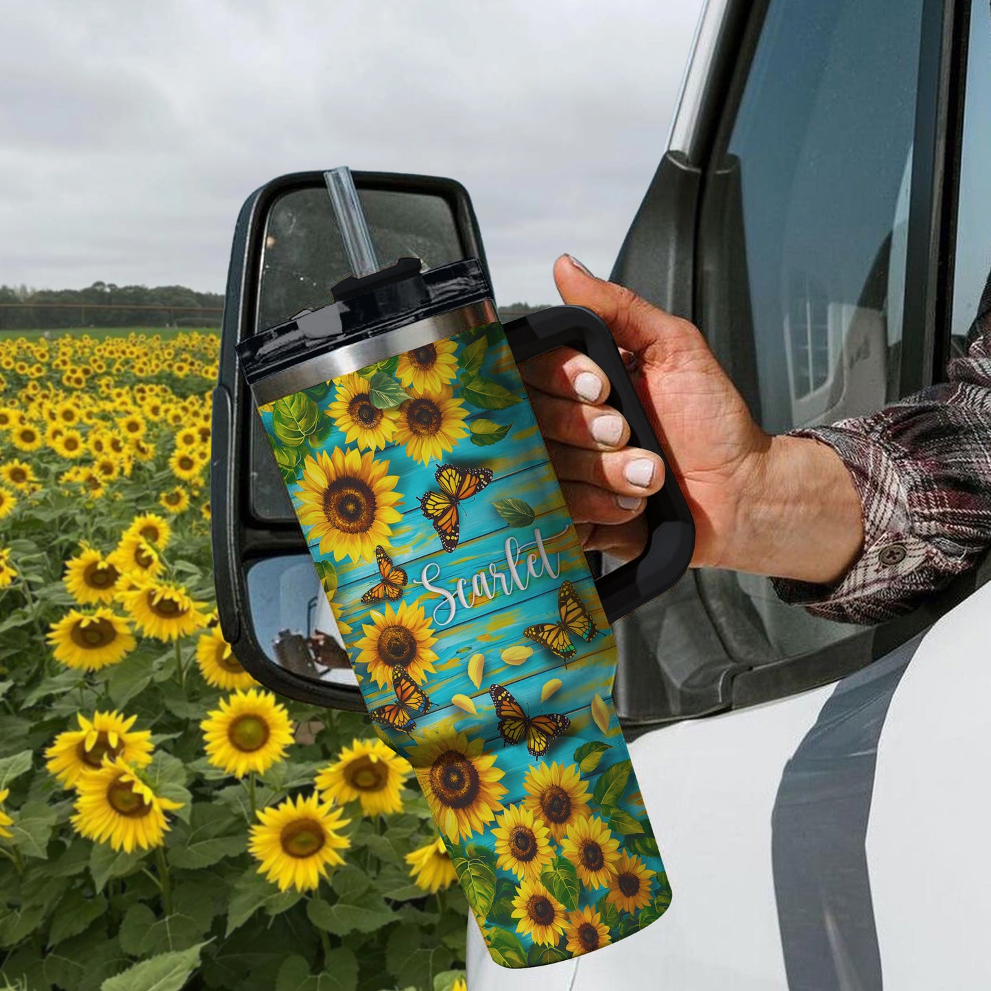 Shineful Tumbler Personalized Sunflower With Butterfly