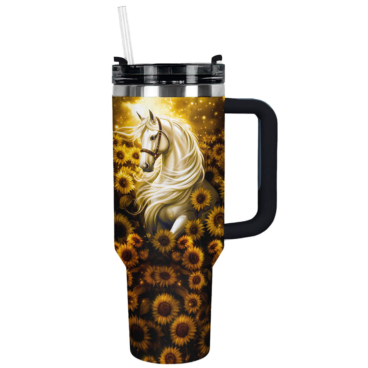 Shineful Tumbler White Horse In Sunflower Field