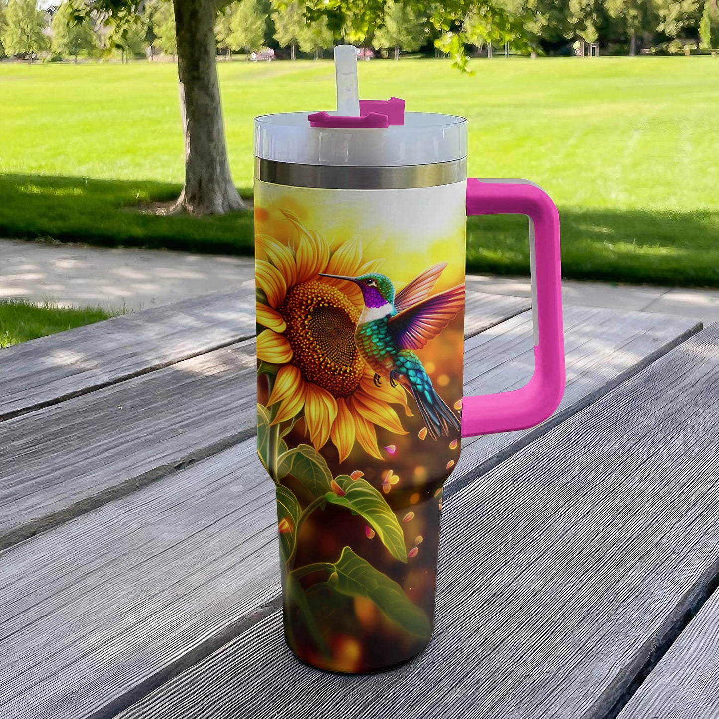 Shineful Tumbler Sunflower With Hummingbird