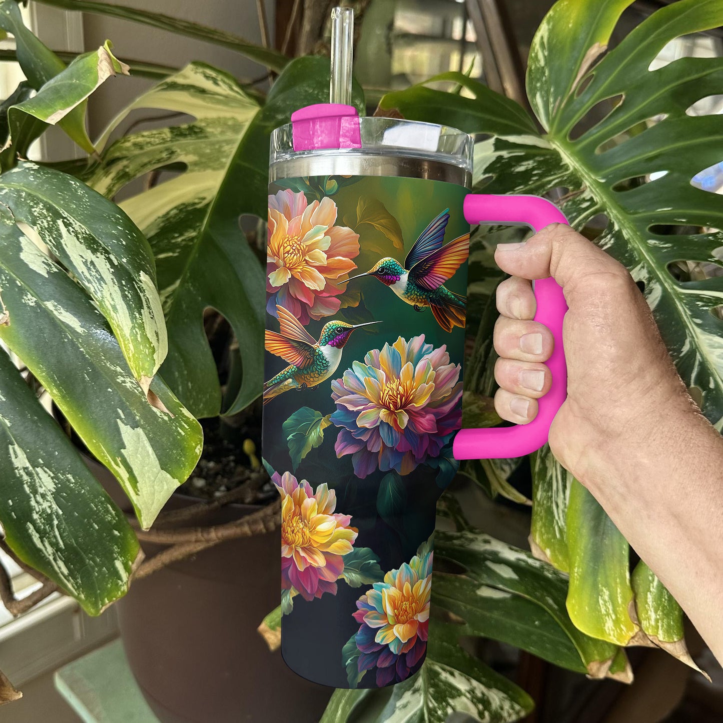 Shineful Tumbler Floral Hummingbird