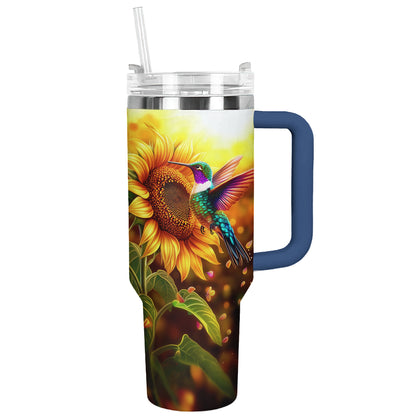 Shineful Tumbler Sunflower With Hummingbird