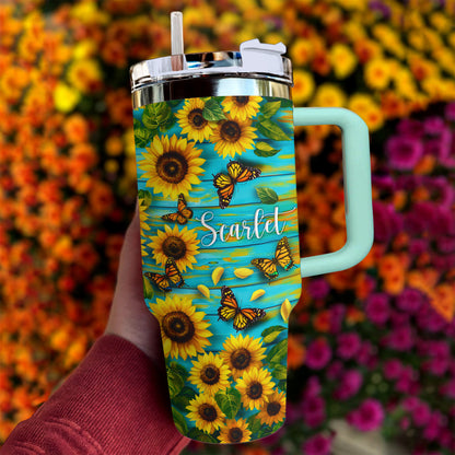 Shineful Tumbler Personalized Sunflower With Butterfly