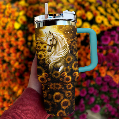 Shineful Tumbler White Horse In Sunflower Field