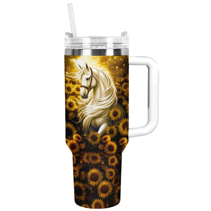 Shineful Tumbler White Horse In Sunflower Field