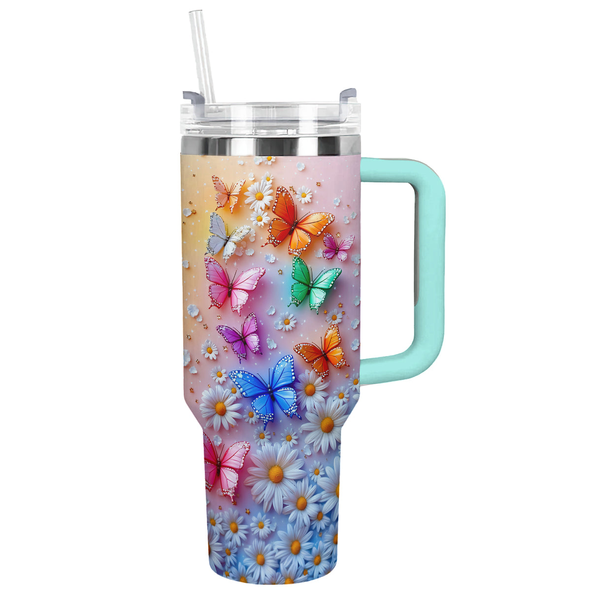 Shineful Tumbler Colorful Butterfly With Daisy