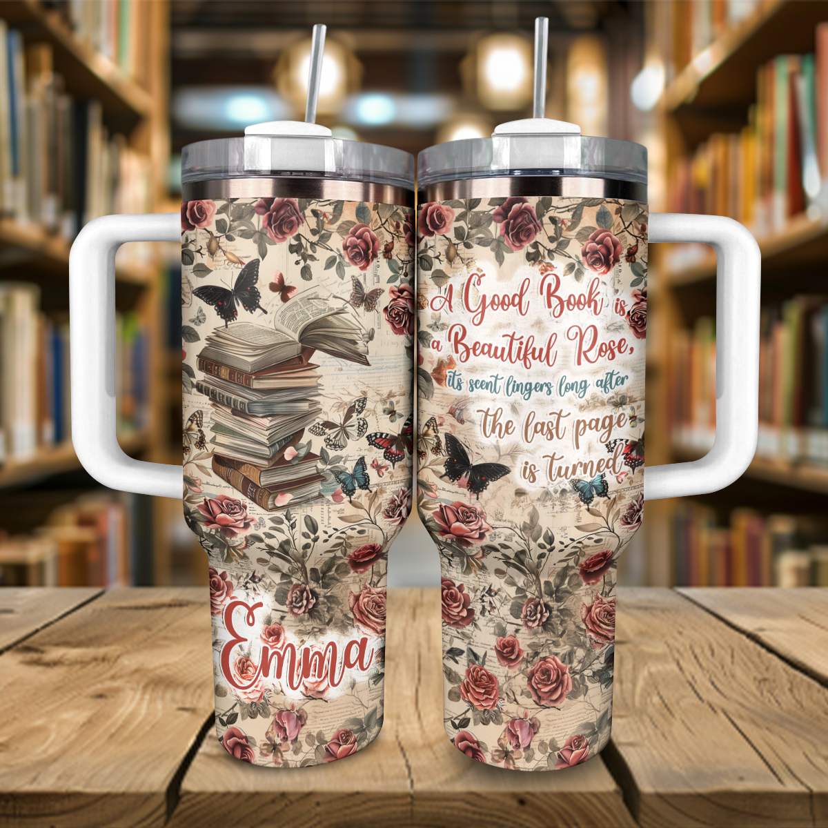 Shineful Personalized Tumbler Rose & Book Enchantment