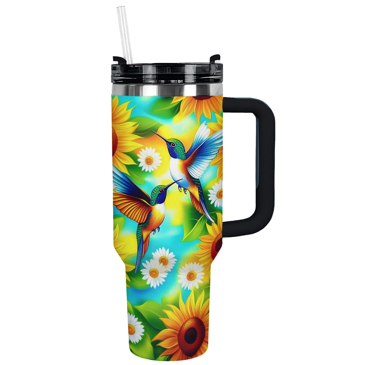 Shinyful Tumbler Lebendige Sonnenblume mit Kolibri