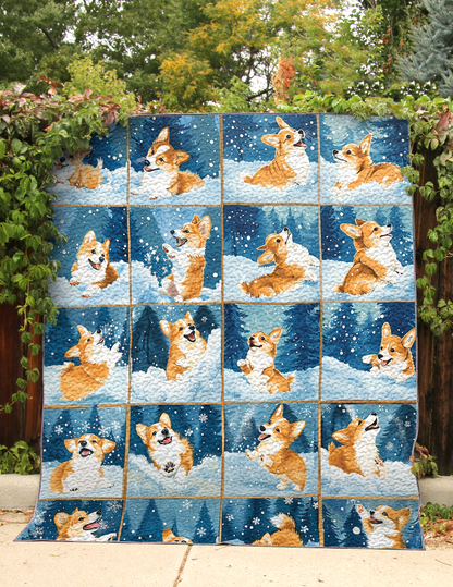 Shineful All Season Quilt 3-Piece Set Winter Corgi Joy