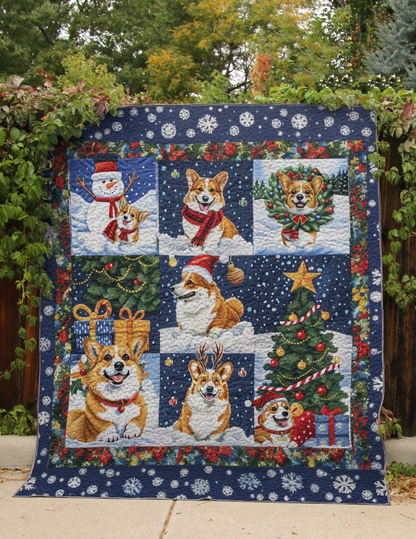 Shineful All Season Quilt 3-Piece Set Christmas Corgi Love