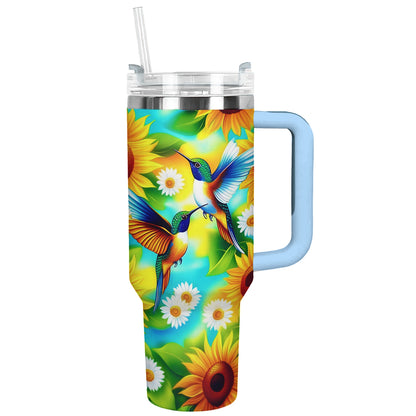 Shineful Tumbler Vibrant Sunflower With Hummingbird