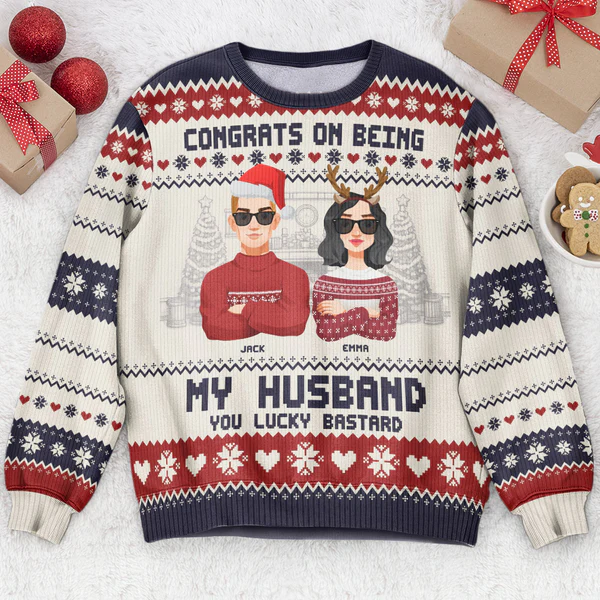 Shineful Congrats On Being My Husband Christmas Led Light - Personalized Ugly Sweater