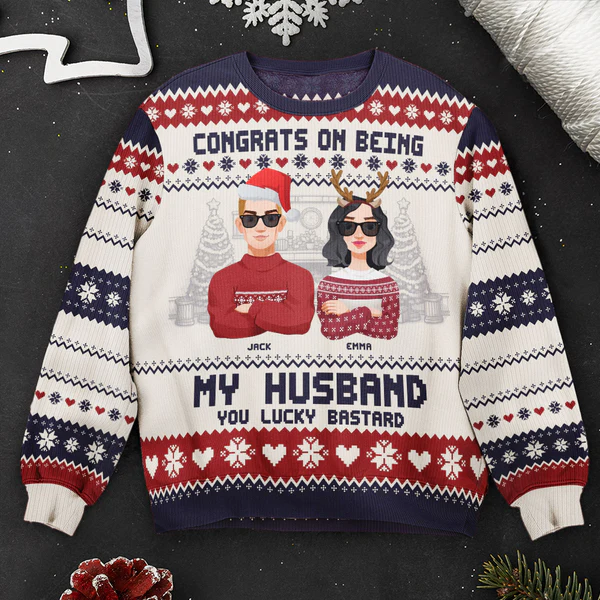 Shineful Congrats On Being My Husband Christmas Led Light - Personalized Ugly Sweater