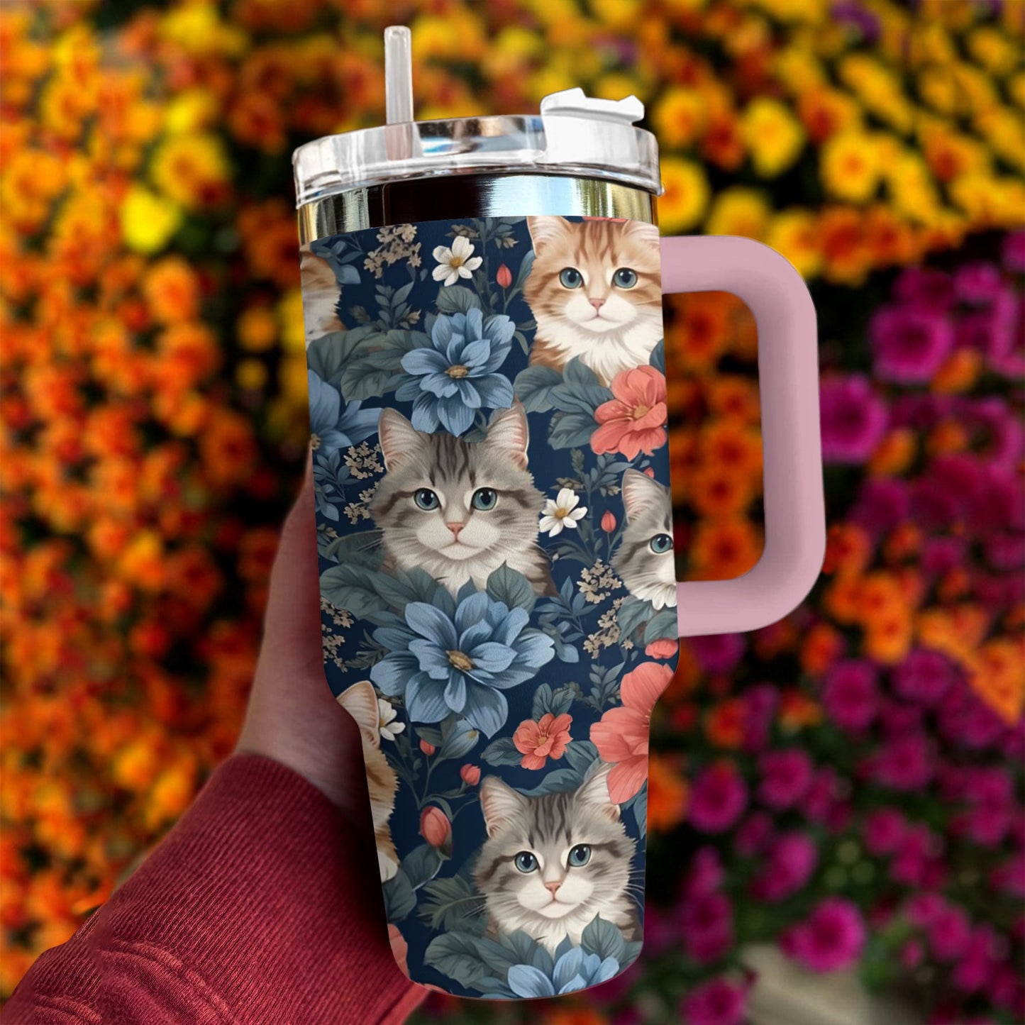 Shineful Tumbler Elegant Cats and Flowers