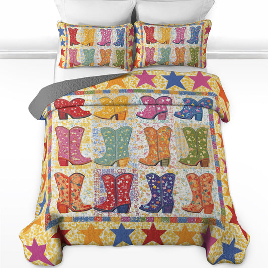 Shineful All Season Quilt 3-teiliges Set mit Cowboystiefeln und Blumenmuster